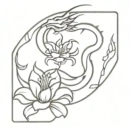 Dragon And Flowers Tribal Tattoo Design