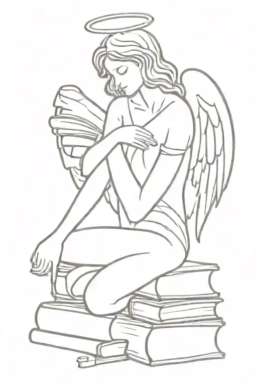 Angel Resting On Stack Of Books