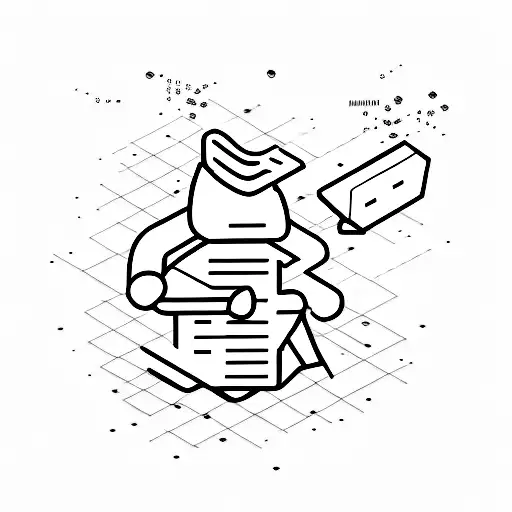 A Minimalist Tattoo Of A Hacker Coding With Money Raining Down Around Them