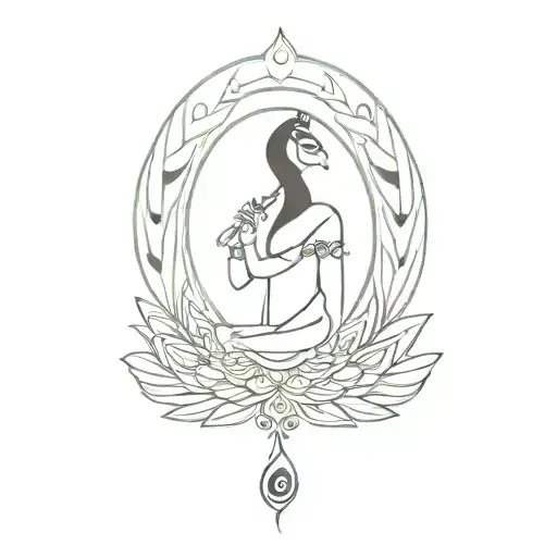 Sri Krishna Flute And A Peacock