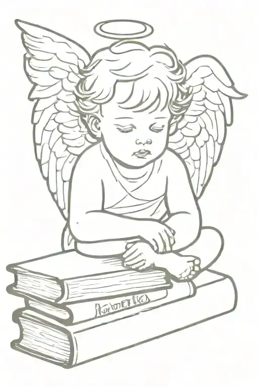 Small Angel Baby Resting On Stack Of Books