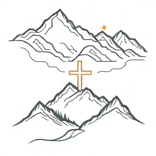 A Cross With Light Shining Off It On A Mountain Range