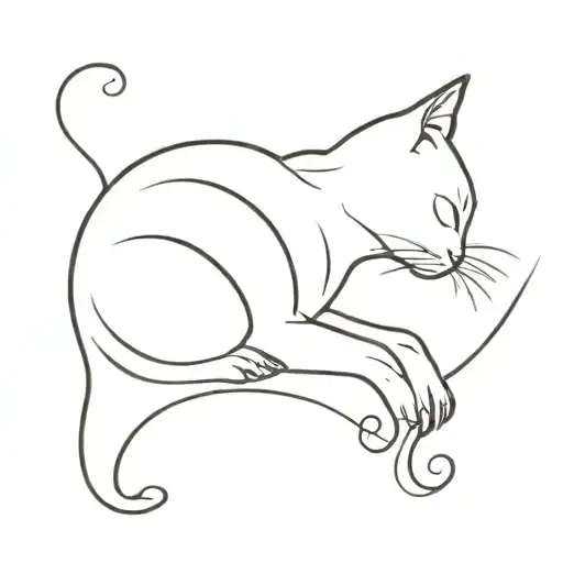 A Minimalist Tattoo Of A Cat Silhouette With A Heart Tail