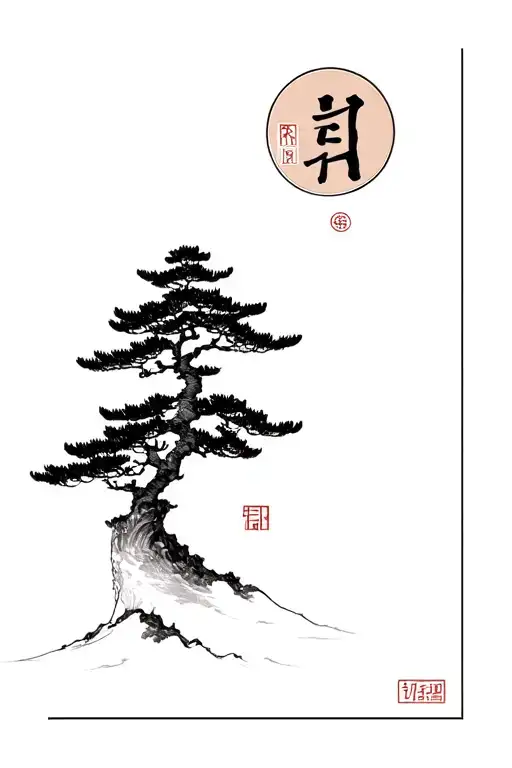 Pine Tree With Korean Hanok