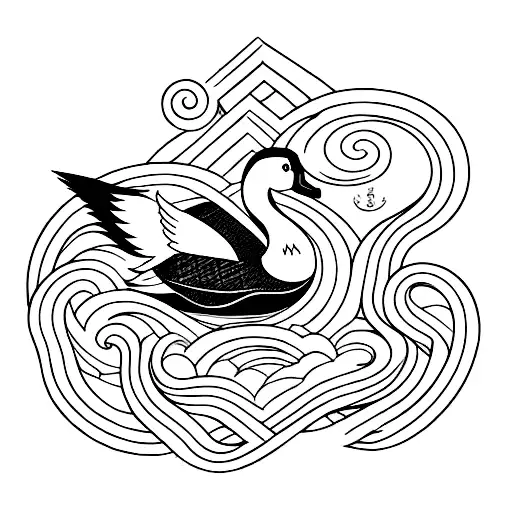 Incorporate A Mystical Persian Symbol With The Image Of A Wild Duck In Sea Wave