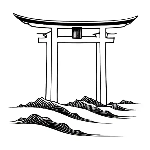 Torii Gate Simple Black Wave Below
