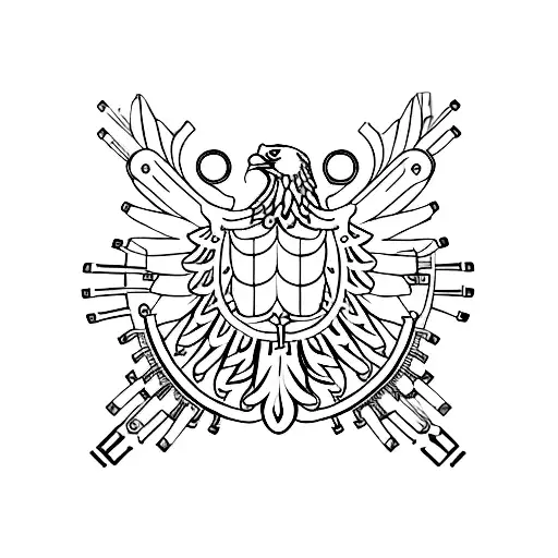 A Minimalist Representation Of The Polish Eagle With Gears And Cogs Symbolizing Scientific Progress