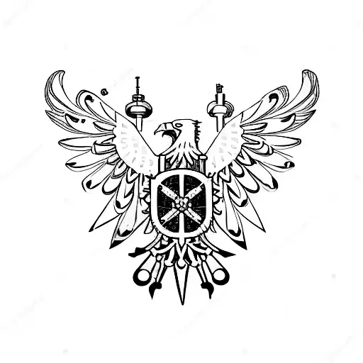 A Minimalist Representation Of The Polish Eagle With Gears And Cogs Symbolizing Scientific Progress