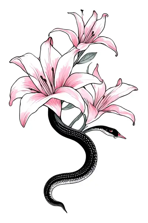Black Snake With Pink Lilies