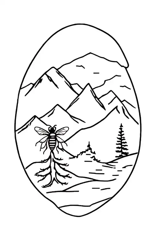 Bear And Honey Bee With Colorado Mountains And Vermont Sugar Maple Tree