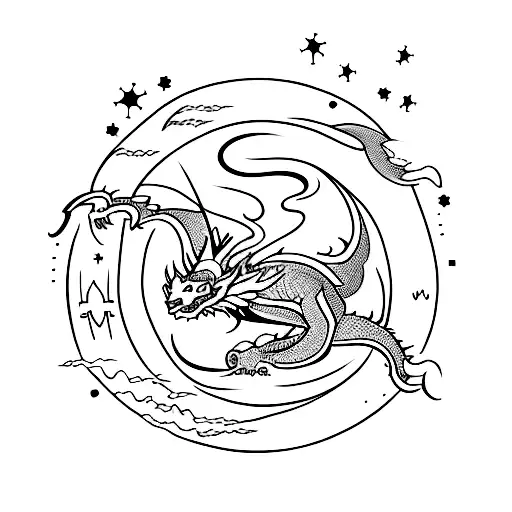 A Minimalist Tattoo Of A Dragon Flying Among Constellations