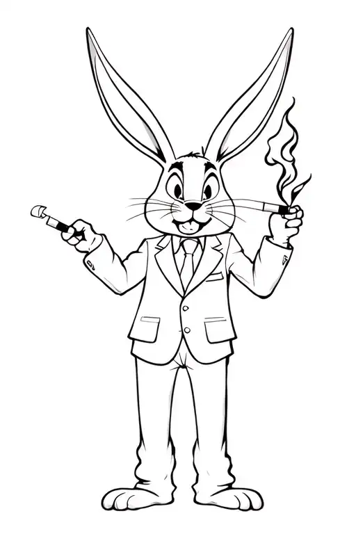 Bugs Bunny In Suit With Cigarette Burning Black
