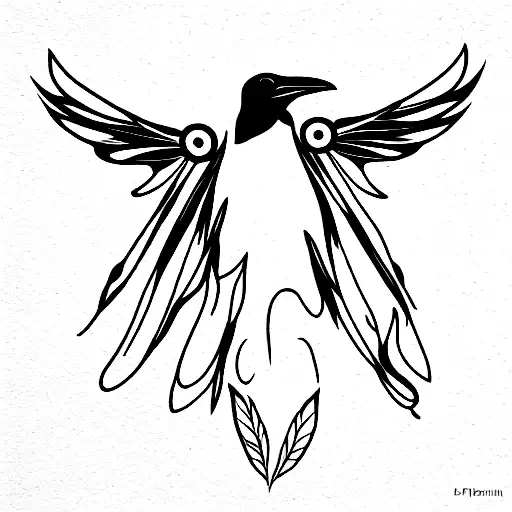 Raven With Outstretched Wings Holding Lilies