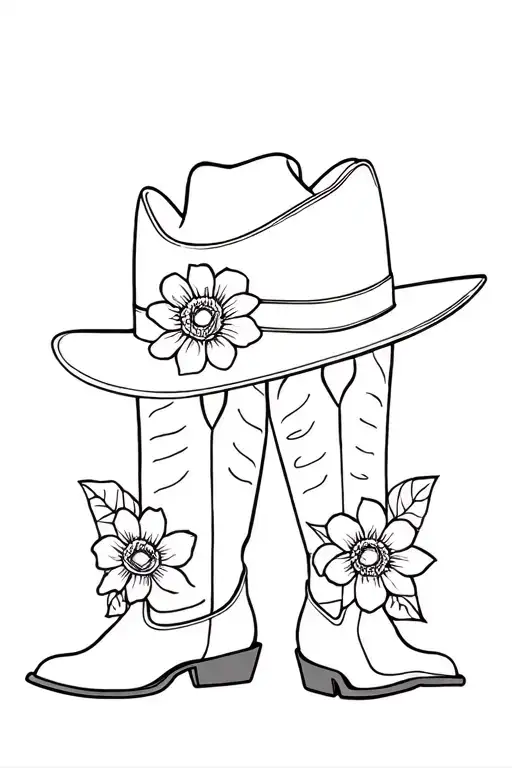 Cowboy Boots With December Birth Flower In Them And Cowboy Hat In Background Memorial