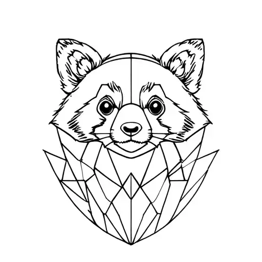 Red Panda And Katta Art Deco Geometric Line Art