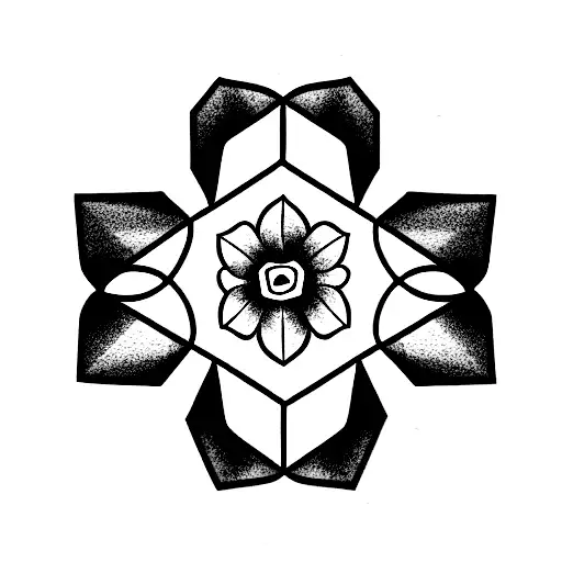 3 -5 Hexagons With A Rose And Geraniums