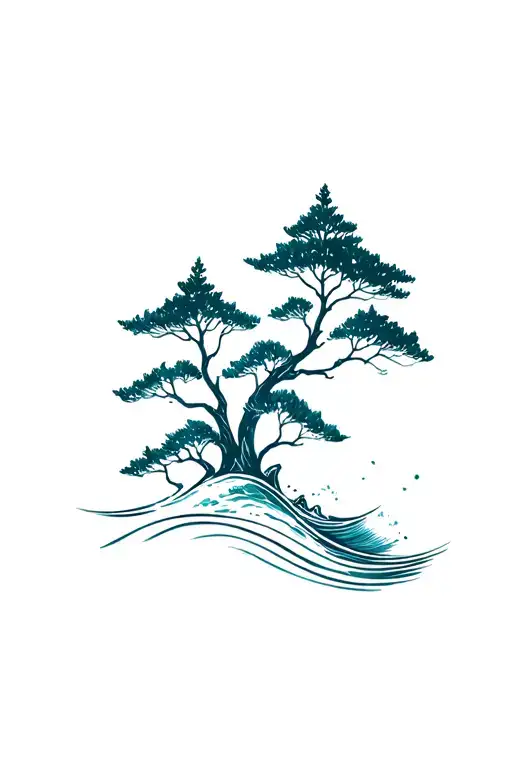 Evergreen Tree With Ocean Waves