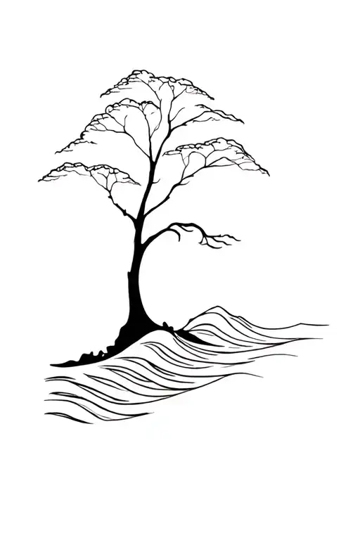 Tree Outline With Ocean Waves
