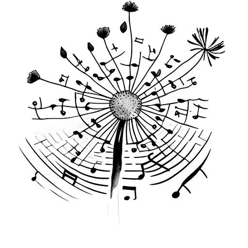 A Watercolor Painting Of A Dandelion Tree With Musical Notes Flowing From Its Branches