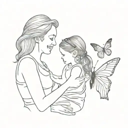 Mom With Her Daughter And Butterfly
