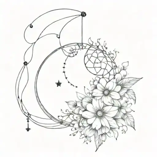 A Dream Catcher Made Of Delicate Flowers With A Crescent Moon In The Center