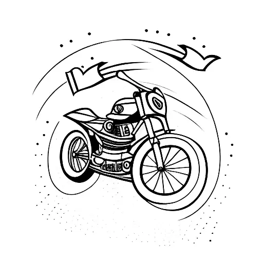 Create A Tattoo Featuring A Motocross Racing Bike And A Vintage Car