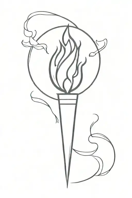 A Minimal Tattoo Of A Mystical Flaming Torch-like Weapon With The Traditional Triple Moon Symbol