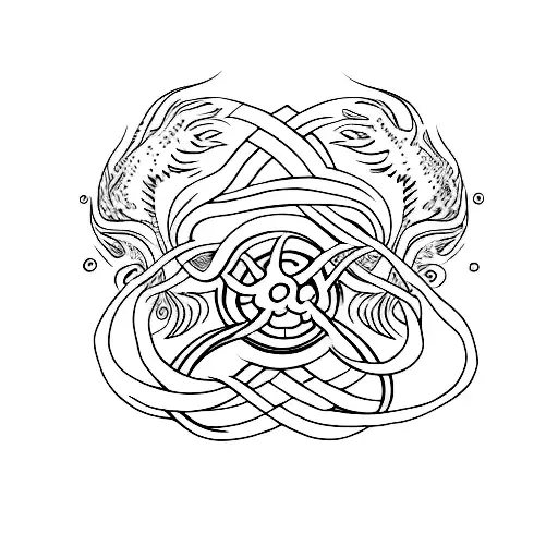 A Minimalist Tattoo Of Intertwined Hands With Water And Fire Elements On The Wrists