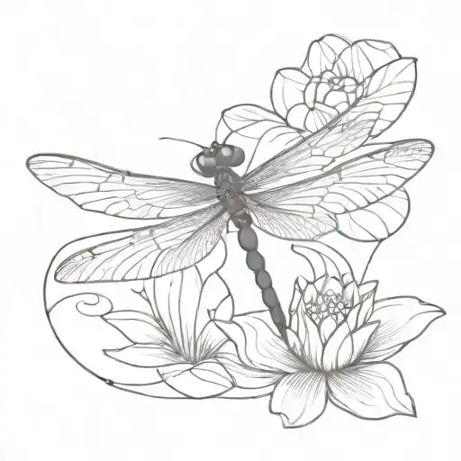 Dragonfly With The Head Of A Lotus Flower And Tail Ending In A Spiral