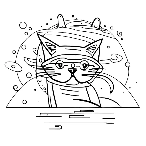 Minimalist Sketch Of A Cat Exploring The Universe