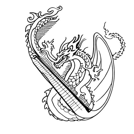 Dragon Playing A Harp