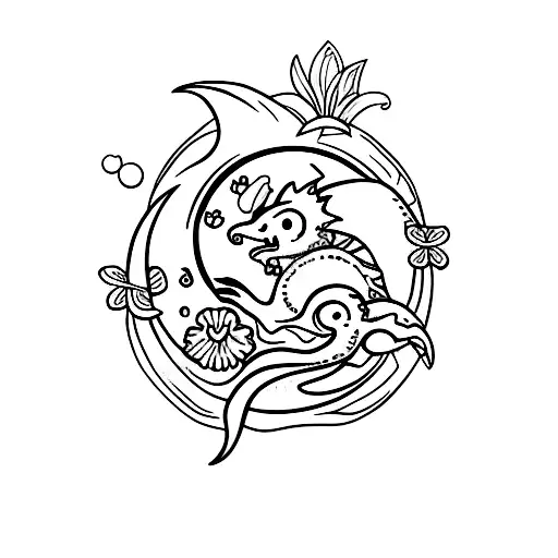 Moon With Baby Dragon And A Flower