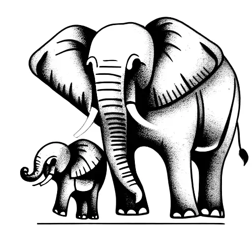 Elephants Holding Trunks With Baby