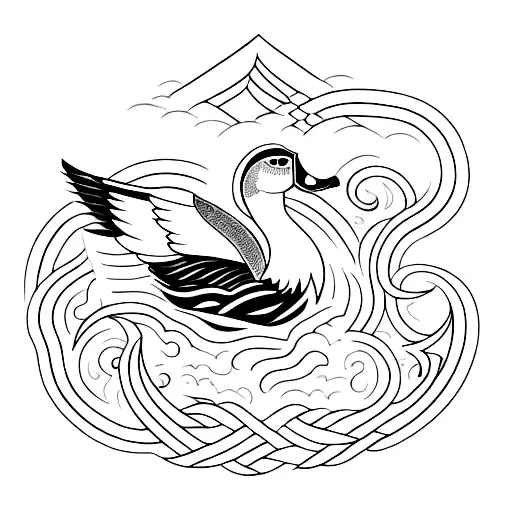 Incorporate A Mystical Persian Symbol With The Image Of A Wild Duck In Sea Wave