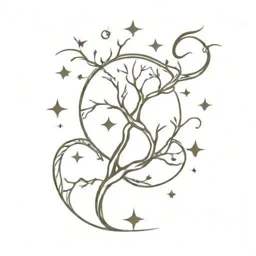 Capricorn Constellation Intertwined With A Tree Of Knowledge