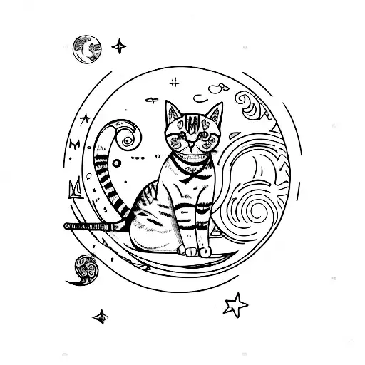 Cat Sitting On Cresent Moon