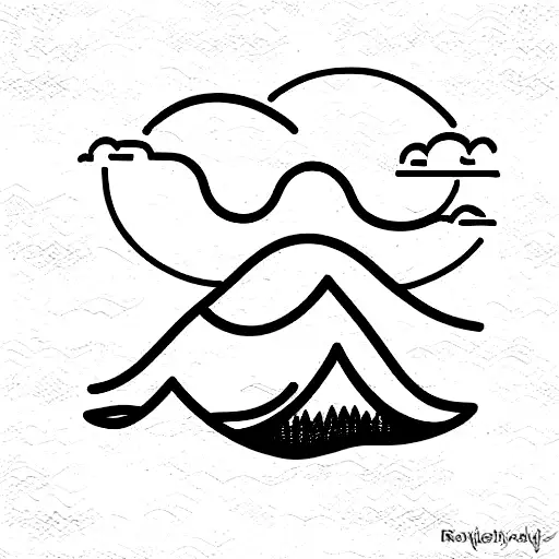 Mountain Scene And Wave And Rainbow