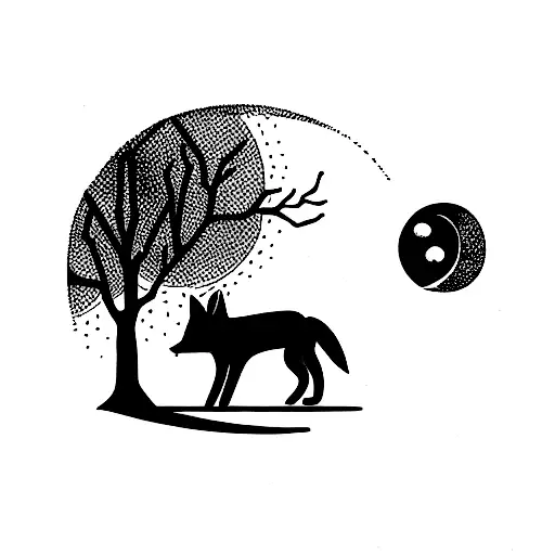 Red Fox With A Tree And A Moon
