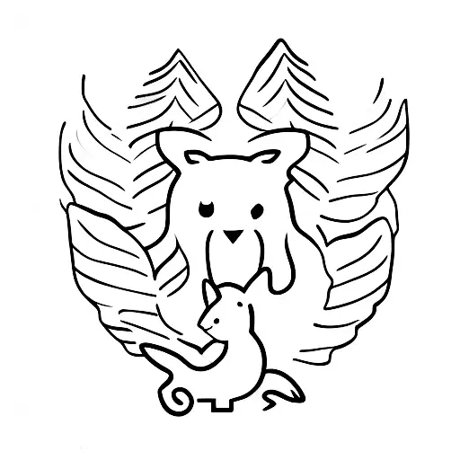 A Minimalist Tattoo Of A Group Of Animals Playing Musical Instruments In A Serene Forest Setting