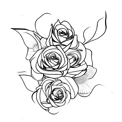 Three Roses With Stems And Skull