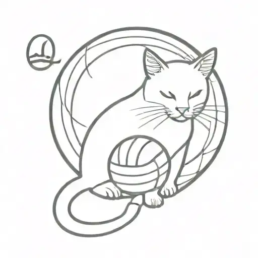 A Cat Sitting With Its Tail Wrapped Around A Volleyball With A Important Fat Written Beside It