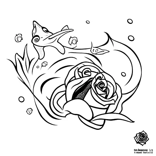 A Hammer Head Shark Swimming Around A Rose
