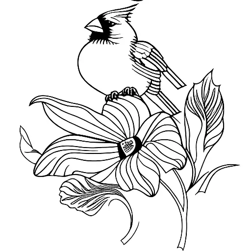 Cardinal Perched On Morning Glory