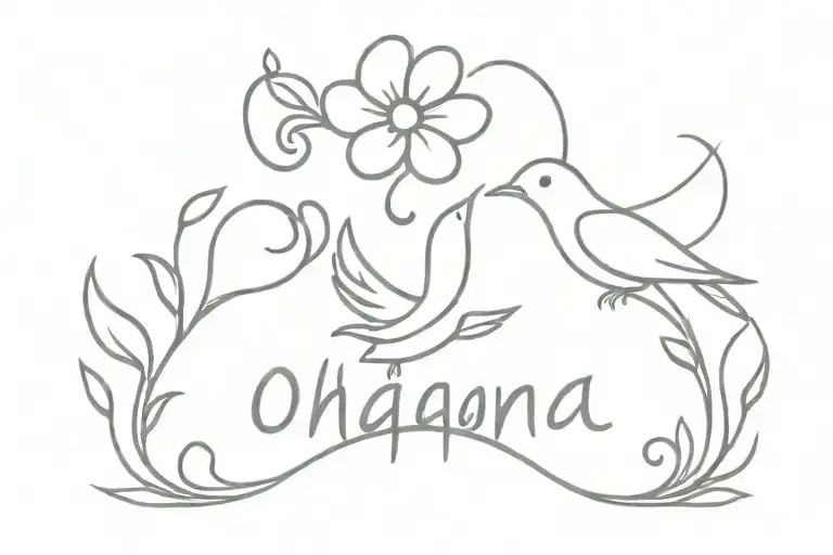 Ohana With Heart Bird And Flower Growing