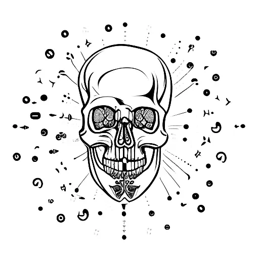 A Minimalist Tattoo Of A Skull With Musical Notes As Teeth
