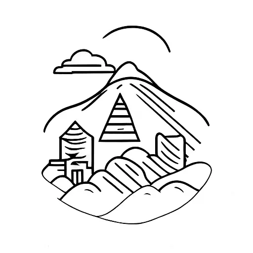 A Minimalist Tattoo Of A Warehouse Worker Surrounded By Nature And Mountains