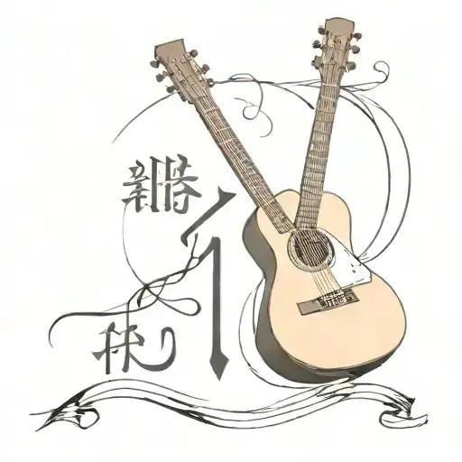 Incorporate A Guitar And Chinese Calligraphy Of A Biblical Verse Into A Minimalist Design