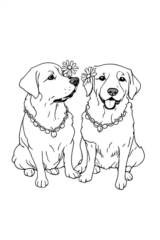 Two Golden Retrievers With Daisy Chain