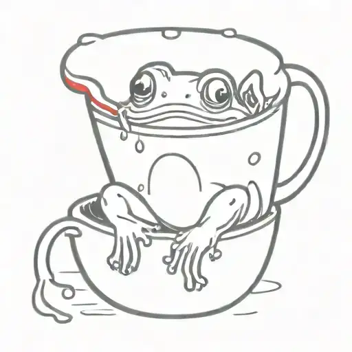 A Small Cute Cartoon Vampire Frog Floating In A Cup Of Blood
