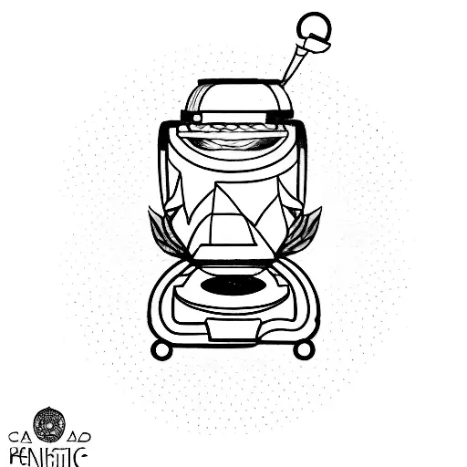 A Minimalist Tattoo Of A Coffee Grinder With Psychology Symbols Etched Onto It